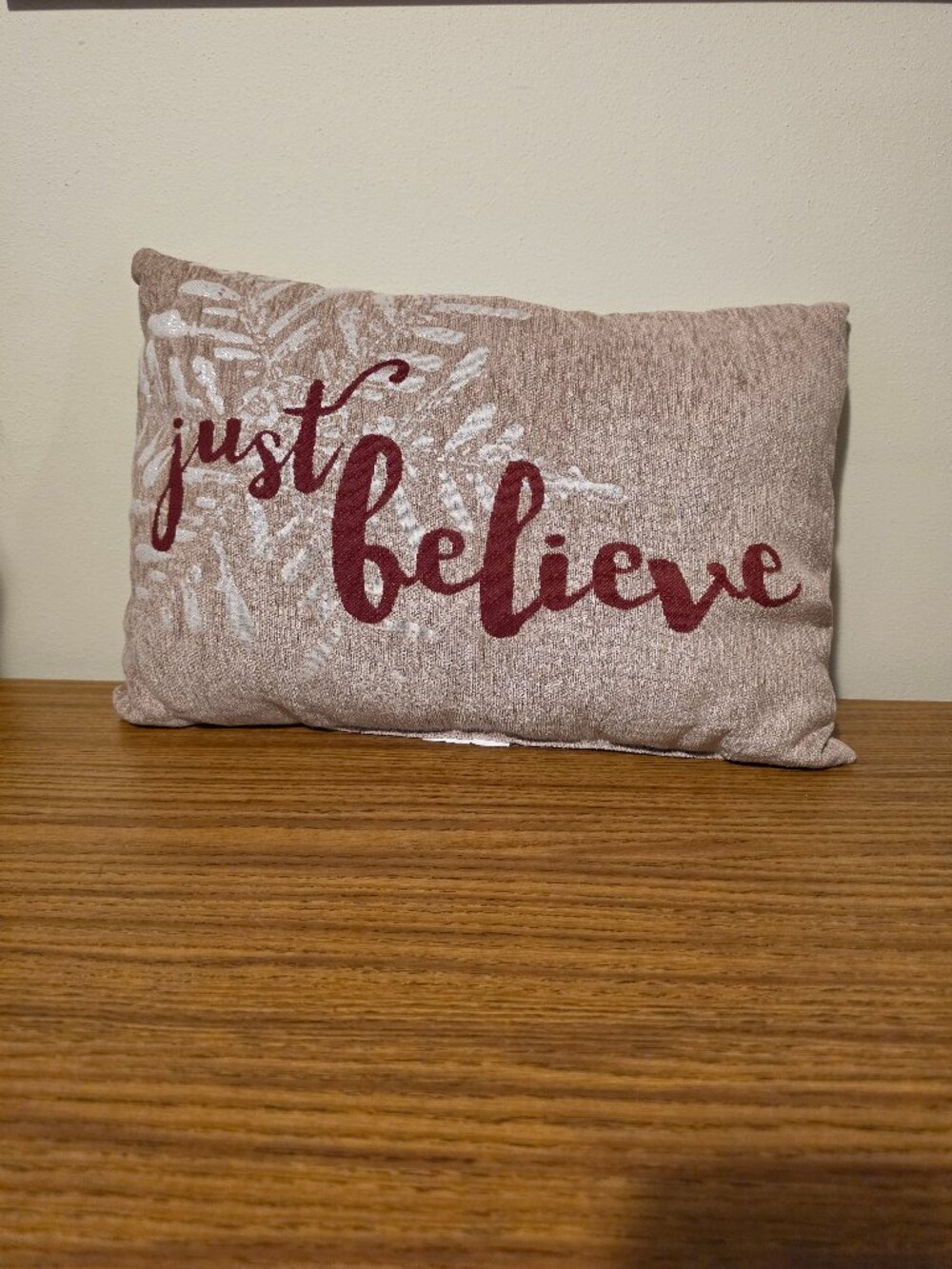 Just Believe Accent Throw Pillow Woven Chenille Holiday Winter Decor 16 x 11